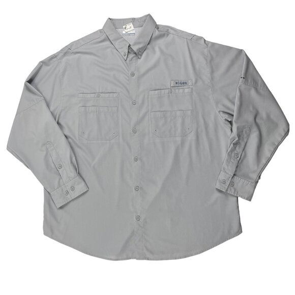 Columbia Men's PFG Button Front Ventilated Gray Long Sleeve Shirt Size XXL - Picture 1 of 16
